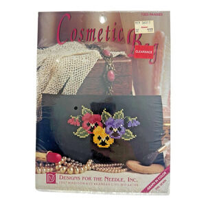 Vintage Designs for the Needle Cosmetic Bag #7303 Pansies Cross Stitch Kit‎ 1990